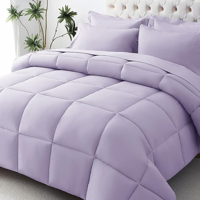 JOLLYVOGUE Full Comforter Set, Ultra-Soft Bed in a Bag Full Size 7 Pieces, Oeko-TEX Certified Bedding Set with Down Alternative Comforter, Sheets, Pillowcases & Shams, Lavender