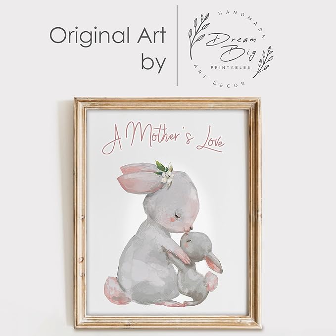 Mother and Child Bunny Wall Art Print - Unframed - 11x14 | Nursery Decor | Bedroom Decor | Room Decor Aesthetic | Bedroom Wall decor