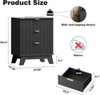 Fluted Nightstand with Charging Station, 24" Wide Bedside Table with 3 Large Storage Drawers, Modern Wood Side Table Night Stand, End Table Small Dresser for Bedroom, Living Room, Dorm, Black