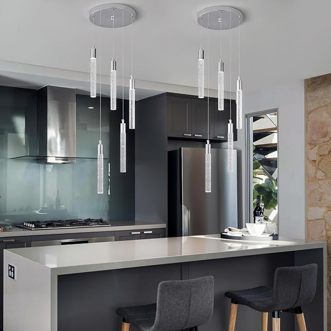 Modern Light Fixture Kitchen Island Pendant Light Dimmable LED Chrome Pendant Lights Mini Crystal Pendant Lighting for Bedroom Dining Room Living Room（5-Light ）