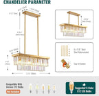 Siljoy 8-Light Modern Crystal Chandelier for Dining Room, Rectangular Gold 2-Tiers Crystal Raindrop Chandelier, Luxury Pendant Ceiling Light for Living Room Kitchen Island L31.5'' x W10'' x H10''