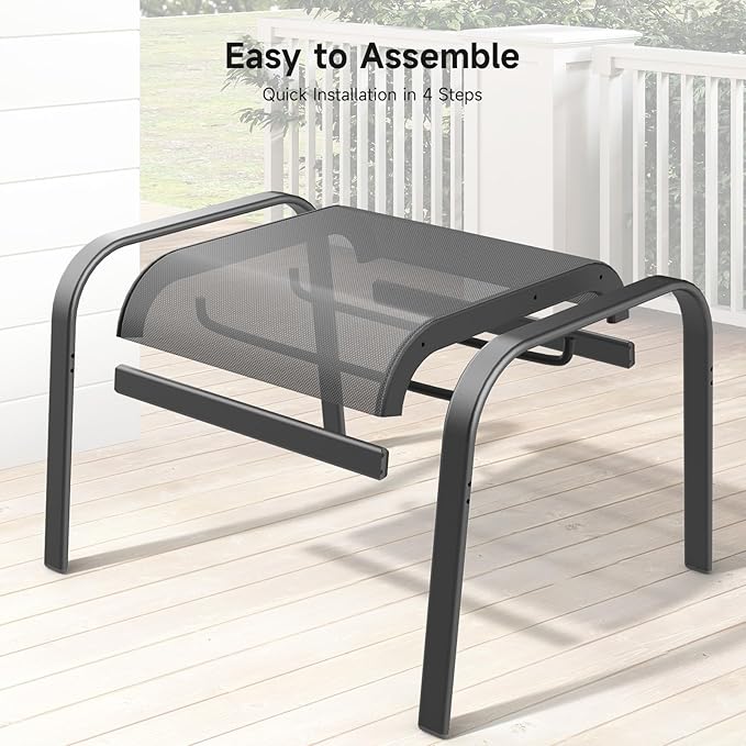 Outdoor Ottoman Set of 2, All Weather Outdoor Foot Stool with Supportive Textliene and Metal Frame, Stackable Oversized Outdoor Foot Rest for Furniture Patio Garden Pool, Grey