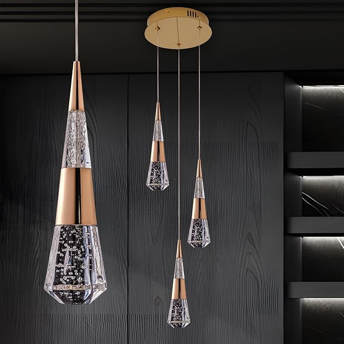 3-Light Pendant Light Kitchen Island, Dimmable Modern Pendant Light Kitchen Island Light Fixture Luxury Meteor Shower-Style Gold Led Chandelier for Dinning Room, Kitchen Lighting Fixture