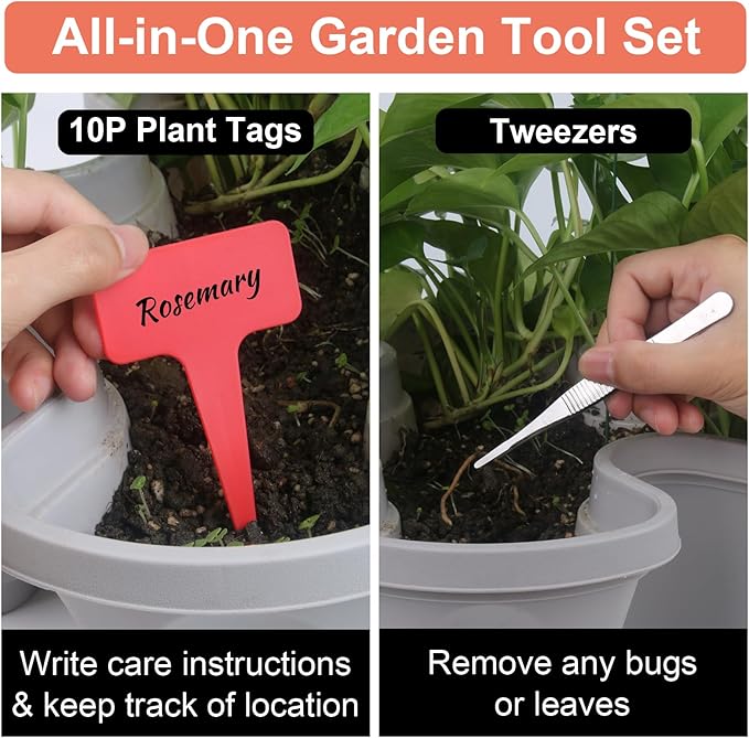 Vertical Planter, 7 Tier Stackable Strawberry Planter with Garden Tool Set, Movable Indoor/Outdoor Garden Herb Pot for Growing Vegetables and Succulents, Gray