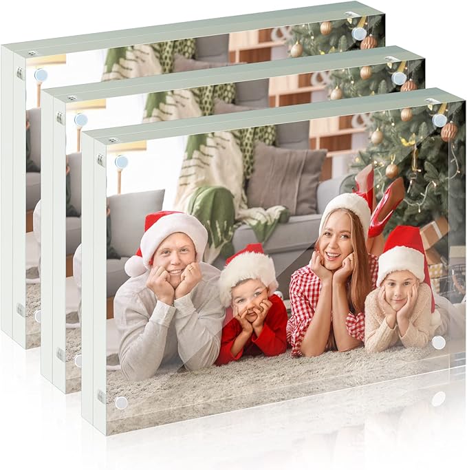 SYNTRIFIC 5x7 Acrylic Frame 3 Pack Horizontal Magnet Double Sided Picture Frame, Free Standing Desktop Acrylic Photo Frame Display, 10+10mm Thickness Clear Magnetic premium Picture Frame Gifts Ideal