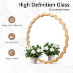 Wavy Mirror 27.5x27.5 Inch, Decorative Bathroom Mirror with Natural Wood Frame, Entry Way Mirrors for Wall, Shatterproof Glass, Mirrors for Wall Decor