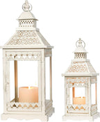 NEEDOMO Lanterns Decorative Outdoor & Indoor, Set of 2 Outdoor Lanterns for Porch,Large Square Candle Lantern, Beige Metal Frame with Glass for Fall, Christmas