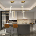 Modern Kitchen Pendant Light Fixture Gold 18W LED Pendant Light 2 Rings Rectangle Chandelier Pendant Lighting for Kitchen Island Living Room Dining Room Bedroom