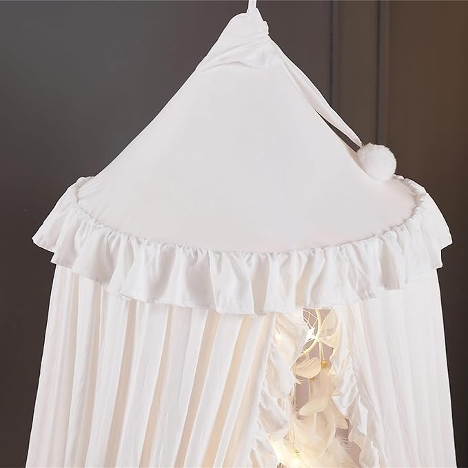 VETHIN Bed Canopy for Girls,Princess Round Dome Dreamy Mosquito Net Bedding Girls Room Castle Play Tent Hanging House Decor Reading Nook Canopies (White)
