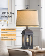 QiMH Table Lamp for Living Room, Farmhouse Lamps with USB A+C and Nightlight, 26" Rustic Bedside Lamps with 3-Way Dimmable Touch Control, Nightstand Lamp for Bedroom, Shabby Grey, 1 Pack