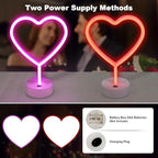 BRIGHTDECK 2 Pack Heart Neon Signs, LED Pink Lights Battery Operated or USB Powered Decoration Lamp, Neon Lights Heart Decor for Valentine's Day Gifts, Wedding, Party, Pink Room Decor