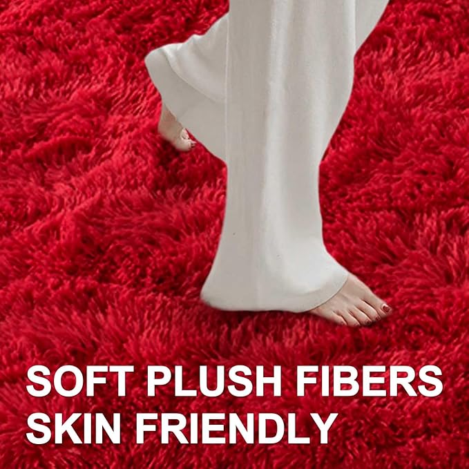8x10 Ft Extra Large Shag Rugs for Living Room, Ultra Soft Fluffy Furry Area Rugs for Bedroom Indoor Floor, Aesthetic Carpet for Kids Home Decor (Red)