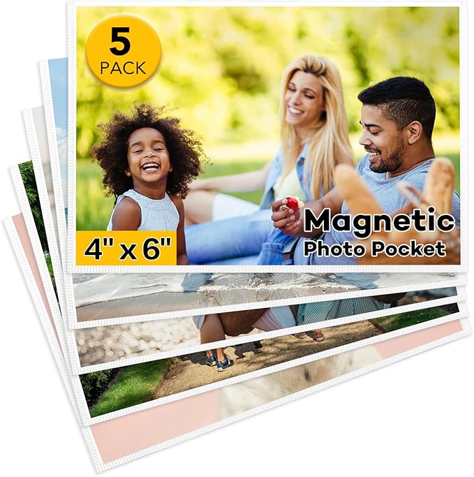 YixangDD 5 Pack Magnetic Picture Frame, 4 x 6 Inches Fridge Magnetic Photo Frames, Magnetic Photo Frames for Refrigerator, Home, School, Office (White)