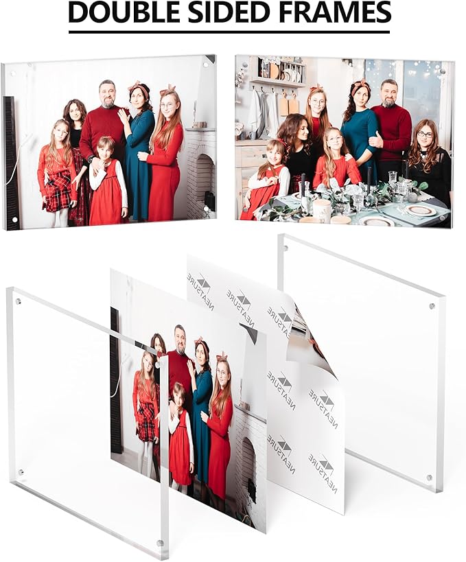 6x8 Acrylic Picture Frame 1 Pack, Clear Freestanding Double Sided Frameless Magnetic Photo Frames, Desktop Display Decor Gift