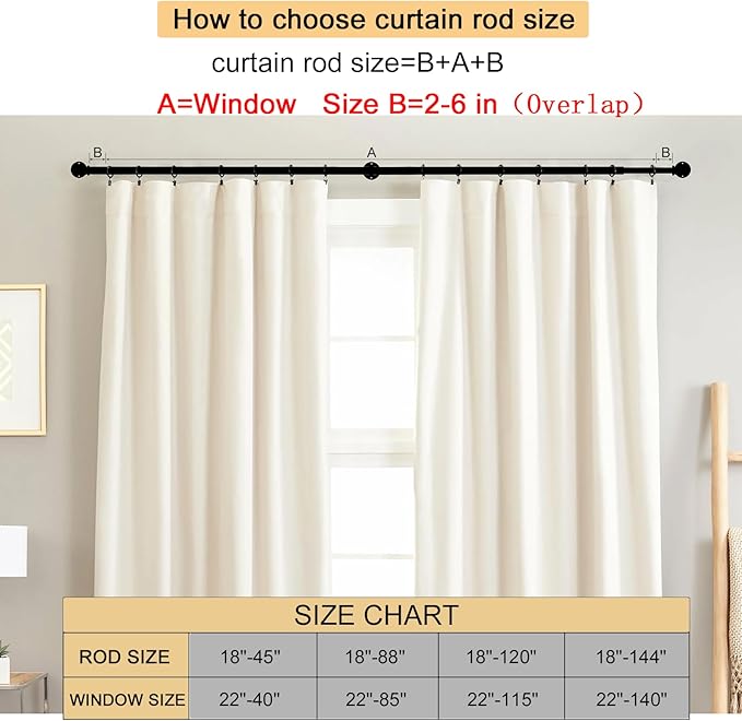 Industrial Curtain Rods 18 to 45 in,Wrap Around Rods, Adjustable Curtain Pole,1 in Diameter Pipe Wall or Ceiling Mounted,for Living Room(Brushed Crimson Black18” to 45”)