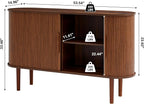 53''Sideboard Buffer Cabinet with Fluted Slide Doors, Modern Credenza Storage Cabinet, Tambour Bar Console Table for Living Dining Room Kitchen Hallway Entryway, Walnut