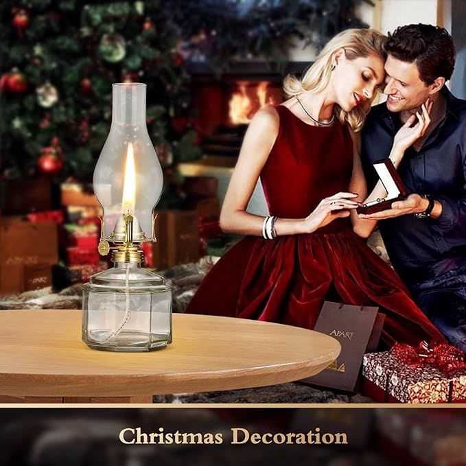 Large Clear Oil Lamp Lantern Chamber Kerosene Lamp Classic Vintage Glass Oil Lamps for Indoor Use Decor Lighting