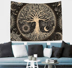 FORATER Tree of Life Tapestry Wall Hanging Sun Moon Stars Tapestries Aesthetic Galaxy Wall Tapestry Nature Home Decoration for Living Room Bedroom(36 x 48 Inch, Black and Gold)