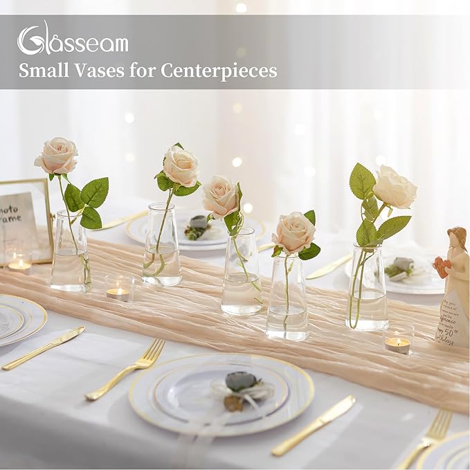 Glasseam Clear Flower Vases for Centerpieces: Modern Glass Vase Set of 24 for Wedding Party Centerpiece Home Table Decor 5.5In Small Bud Vases for Flowers Rose Tulip Stems