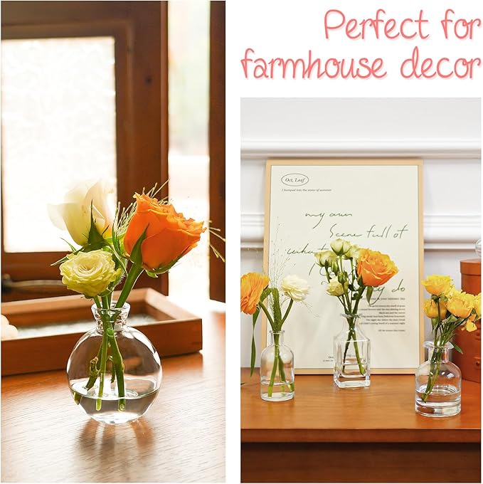 Bud Vases Set of 12, Clear Glass Bud Vase in Bulk, Small Vases for Centerpiece Mini Modern Flower Vase Transparent, Wedding Party Table Home Decor