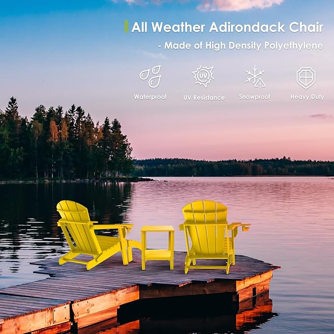 GREENVINES Adirondack-Ottoman | Set of 4 | HDPE Plastic | Outdoor Footrest | All Weather | Foot Rest | Foot Stool | Yellow | for Adirondack Chair | for Patio Backyard Pool