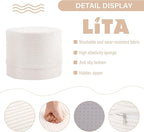 LITA Round Stuffed Pouf Ottoman, Velvet Poufs with High-Density Foam Filling and Washable Cover, Furry and Fluffy Bean Bag Foot Stools Ottoman for Living Room, Bedroom, Office, Beige