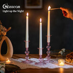 Glasseam Tapered Candlestick Holders Pink: Set of 3 Glass Candle Sticks Holder Decor with Bobeche Modern Ribbed Taper Candle Holders for Table Centerpiece Valentines Wedding Home Decorations