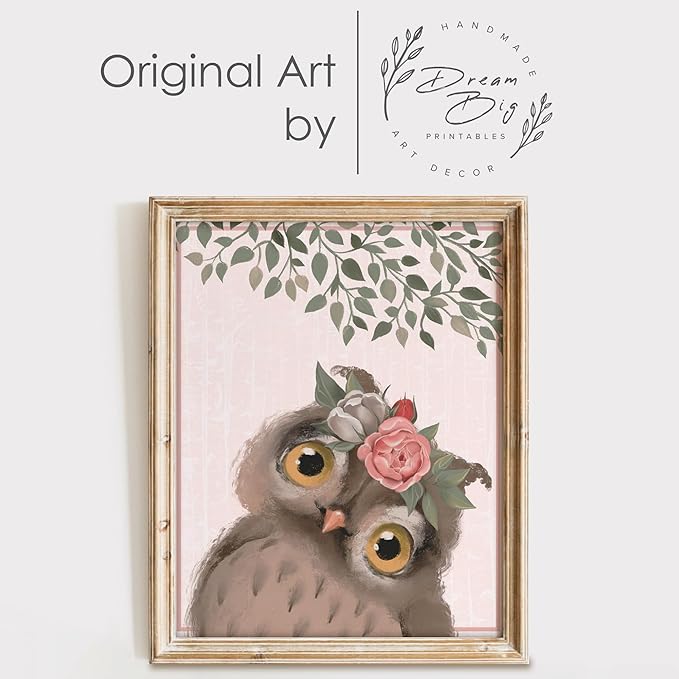 DREAM BIG PRINTABLES Woodland Animals Nursery Wall Art Prints (Set of 6) - Unframed - 11x14s | Set Includes Bear, Fox, Owl, Deer, Bunny Rabbit, and Raccoon wearing Floral Crowns