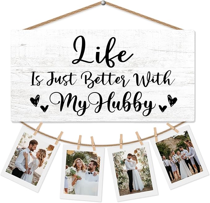 Husband Gifts Picture Frame Photo Holder for Wall, Wedding Anniversary for Him, Valentines Birthday Gift for Boyfriend Men, Couple Gifts from Wife Girlfriend Hanging Photo Display