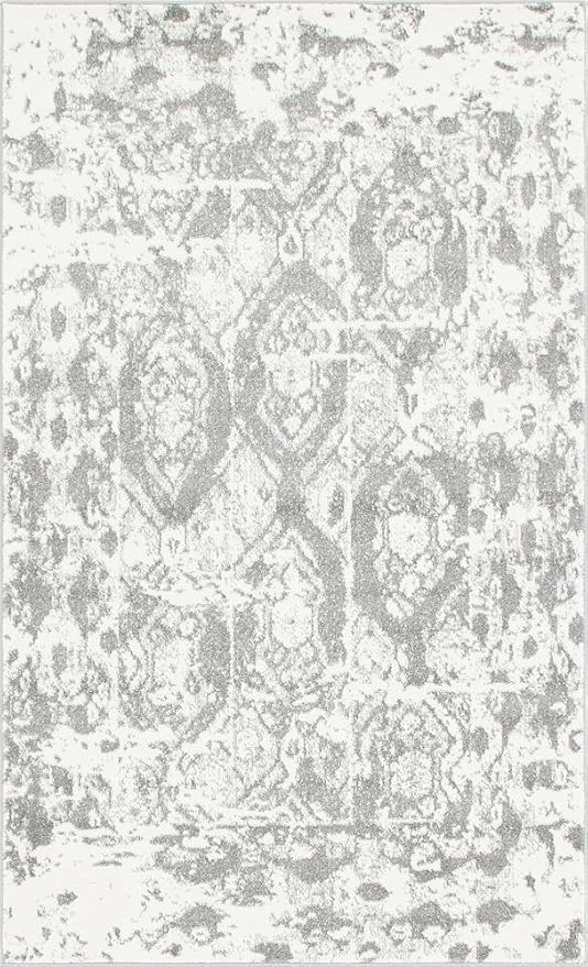 Unique Loom Rosso Collection Vintage, Geometric, Bohemian, Traditional, Distressed, Southwestern Area Rug, Rectangular 5' 0" x 8' 0", Light Gray/Ivory