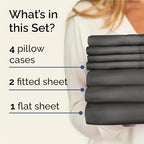 Split King Sheets Set 7 Piece - Includes 4 Pillowcases - Bed Sheets Split King - Soft Hotel Luxury Bedding - Cooling, Comfy & Breathable - 1 Flat & 2 Fitted & 4 Pillowcases w/ Deep Pockets - Charcoal