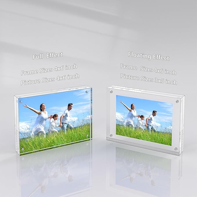 Acrylic Picture Frame, 2pack 4x6 Inch Clear Photo Double-Sided Frames, Magnetic 12+12MM Thickness Picture Frame Clear Photo Frame Stand, Double-Sided Acrylic Frame Stand