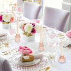 Double Sided Vintage Ribbed Taper Glass Candle Holders,Tea Candle Holder for Table Centerpieces, Wedding Decorations and Dinner Parties (Orange Pink, 6 PCS)