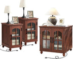 Farmhouse End Table Set of 3 with Charging Station, 18'' Narrow Side Table and 24" Large Sofa Side Table with Glass Barn Door Storage, Wood Night Stand Bedside Table for Living Room,Bedroom