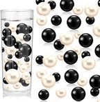 100PCS Black White Faux Pearls Beads for Centerpiece Vases, Vase Filler Faux Pearls, No Holes Filler Beads for Party Anniversary Birthday Wedding Table Decor, 14/20/30mm