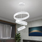 O'NEELDY Modern LED Chandeliers Adjustable Hanging White Pendant Light Fixture 3 Ring Flush Mount Chandeliers for Bedroom,Kitchen,Island Cafe
