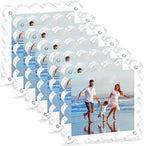Acrylic Picture Frames. 5×5inch 6Pack - Double-Sided Scalloped Photo Frame, 20mm Ultra-Clear Block, Modern Desktop Display for Home/Office Decor (6 Pack, 5X5)