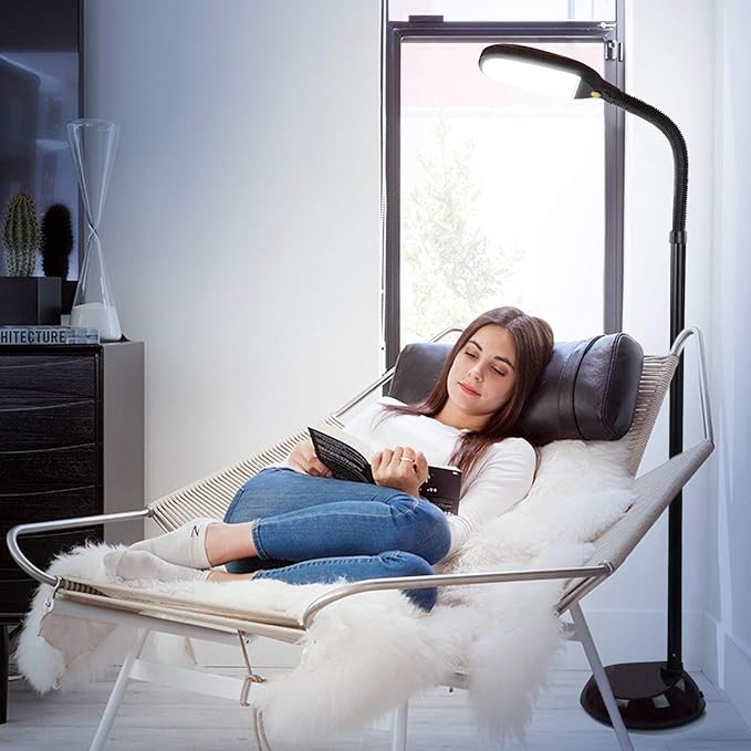 Brightech Litespan - Bright LED Floor Reading Lamp for Over Chair Crafts and Reading, Estheticians' Light for Lash Extensions, Adjustable Standing Lamp for Living Room, Bedroom, Office - Havana Brown