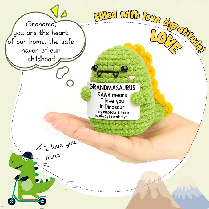 OCCdesign Mini Grandma Gifts for Christmas Funny Gifts for Grandma from Granddaughter Grandson I Love You Grandmother Gift for Great Grandmother Nana Gigi Handmade Crochet Dinosaur