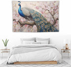Peacock Tapestry Peacock Tapestries Fabric Wall Hanging Aesthetic Space Garden Indoor Outdoor Wall Art Tablecloth Bedspread Decoration for Bedroom Dormitory Living Room Home Decor 60"x90"