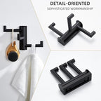 Angle Simple Swivel Towel Hook 3 Arms, SUS 304 Stainless Steel Foldable Bathroom Robe Towel Hook, Wall Coat Holder, Matte Black