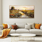 PHAOHUAXM Canvas Wall Art For Living Room Wall Decor For Bedroom Watercolour Painting Office Decoration Countryside Sunrise Scenery Wall Picture Printing Artwork Home Decor Wood Framed 24x48 In