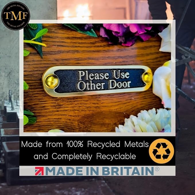 Please Use Other Door Brass Door Sign. Traditional Style Home Décor Wall Plaque Handmade By The Metal Foundry UK.