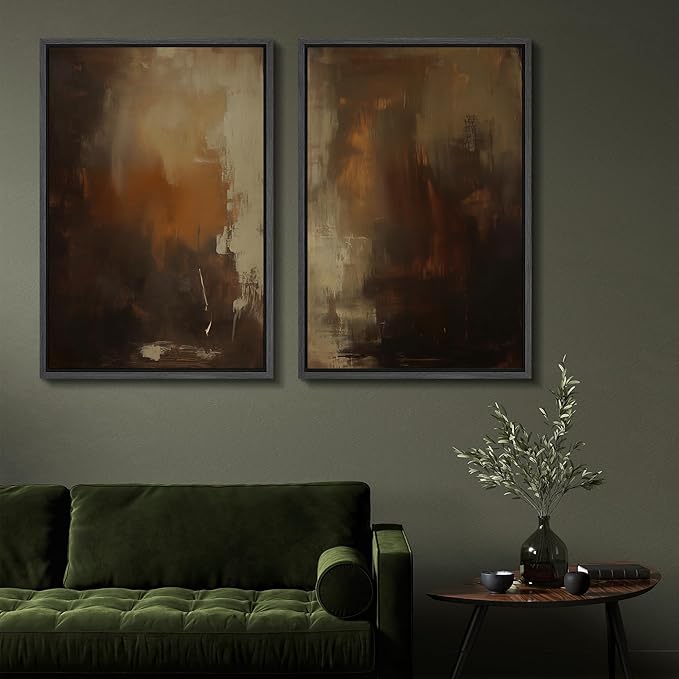 SIGNFORD Framed Canvas Print Wall Art Set Abstract Burnt Sienna and Beige Illustration Modern Art Decorative Nordic Nature for Living Room, Bedroom, Office - 16"x24"x2 Black