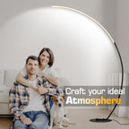 Modern LED Arc Floor Lamp Dimmable,Black Gold Arched Floor Lamp Standing Lamp with Remote for Living Room Bedroom Office Corner