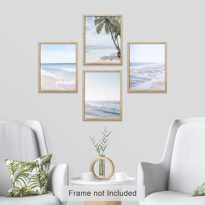 SIGNWIN Poster Bathroom Decor 8"x10"x 4, Wall Art Room Decor Multicolor for Living Room, Bedroom, Office White Pastel Tropical Island Ocean Beach Shore Nature Wilderness Realism Landscape Colorful