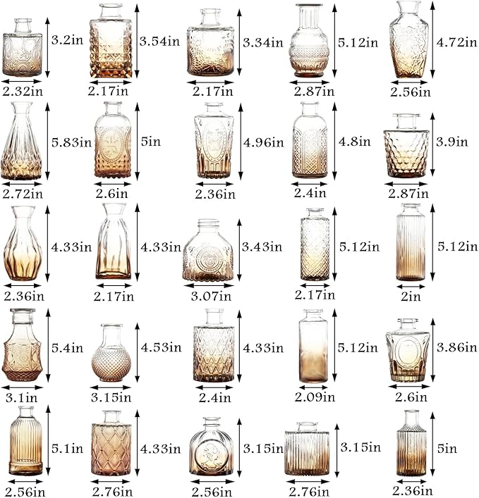 Bud Vases in Bulk 30, Glass Vases for Centerpieces, Small Vases for Flowers, Small Flower Vases for Centerpieces, Mini Vintage Vases, Amber Bud Vase for Wedding Table Decor