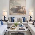 PARTPHONER Retro Table Lamps Set of 2, Bedside Lamp for Bedroom Rustic Farmhouse Table Lamps for Living Room, Vintage Nightstand Lamps with White Shades, Blue