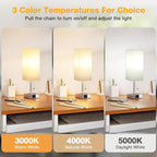 White Small Lamp for Bedroom - 3 Color Temperature 3000K 5000K 4000K Bedside Lamp, Pull Chain Control, USB A and C Charging Ports, Silver Base, for Kids Office Dorm nightstand, Bulb Included