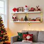 BAYKA Wall Shelves for Bedroom Decor, Floating Wall Shelves for Living Room Kitchen Storage, Wall Mounted Rustic Wood Shelves for Kids Books, Corner Shelf for Bathroom(White and Gold，Set of 4)